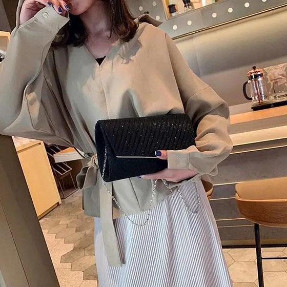 Women's Simple Single Shoulder Bag Versatile Chain Small Square Bag Long Party Solid Color Elegant Hand Bag