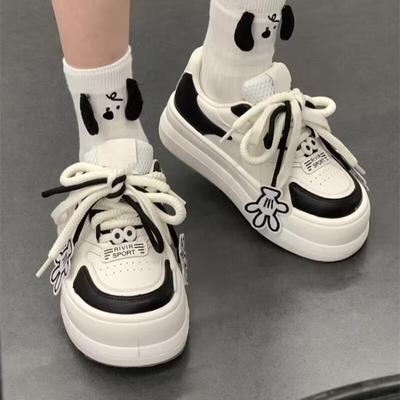2024 weiße Frauen Plattform Sport Schuhe Kawaii Vintage Vulkanisieren Casual Turnschuhe 2024 Harajuku Tennis Weibliche Zwei-farbe Schnürung Wohnungen