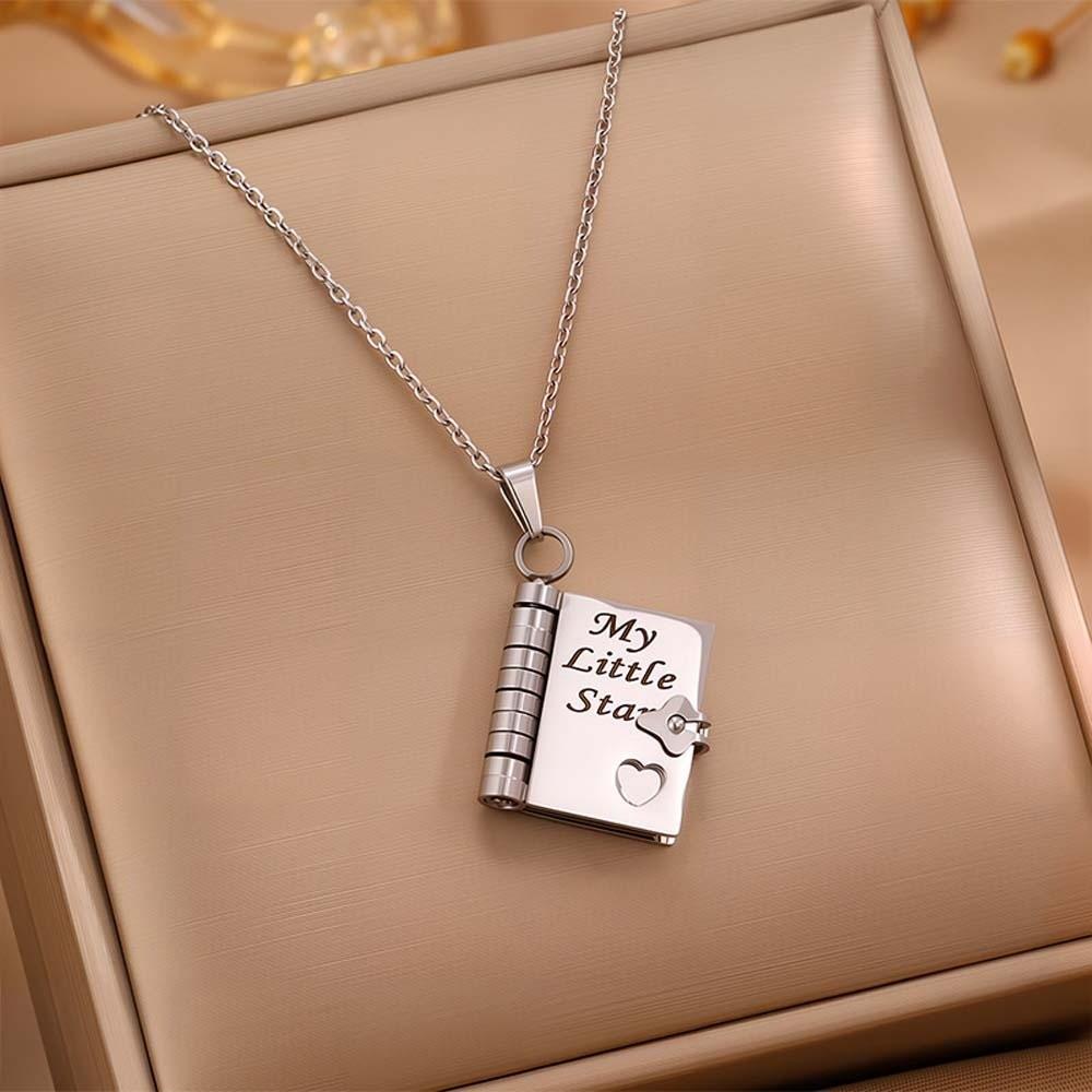 Titanium Steel Opening Book Pendant Stainless Steel Girls Text Locket  Mother's Day
