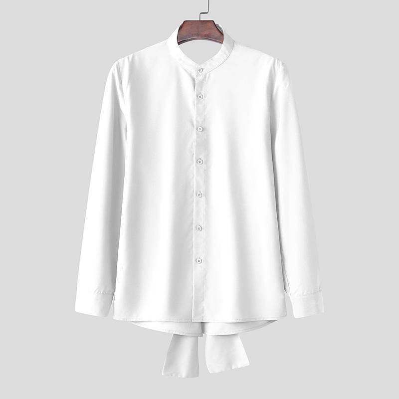 

INCERUN Men Long Sleeve Backless Bandage Loose Party Shirts Tops 5XL білий