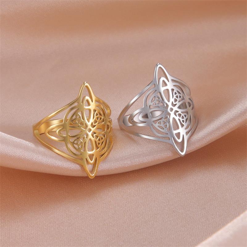 Witch Knot Stainless Steel Ring for Women Wiccan Cross Celtics Knot Protection Amulet Jewelry Gift