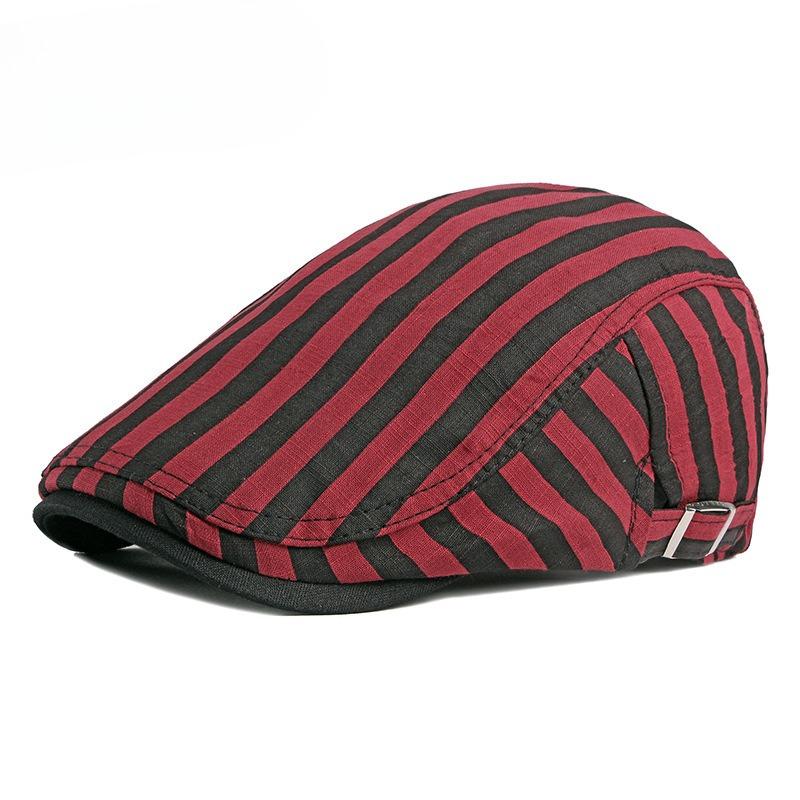 British Retro Striped Beret Hat for Men Women Spring Summer Breathable Thin Flat Cap Korean Fashion Newsboy Cap Casual Cabbie Cap adjustable(56-60cm) красный