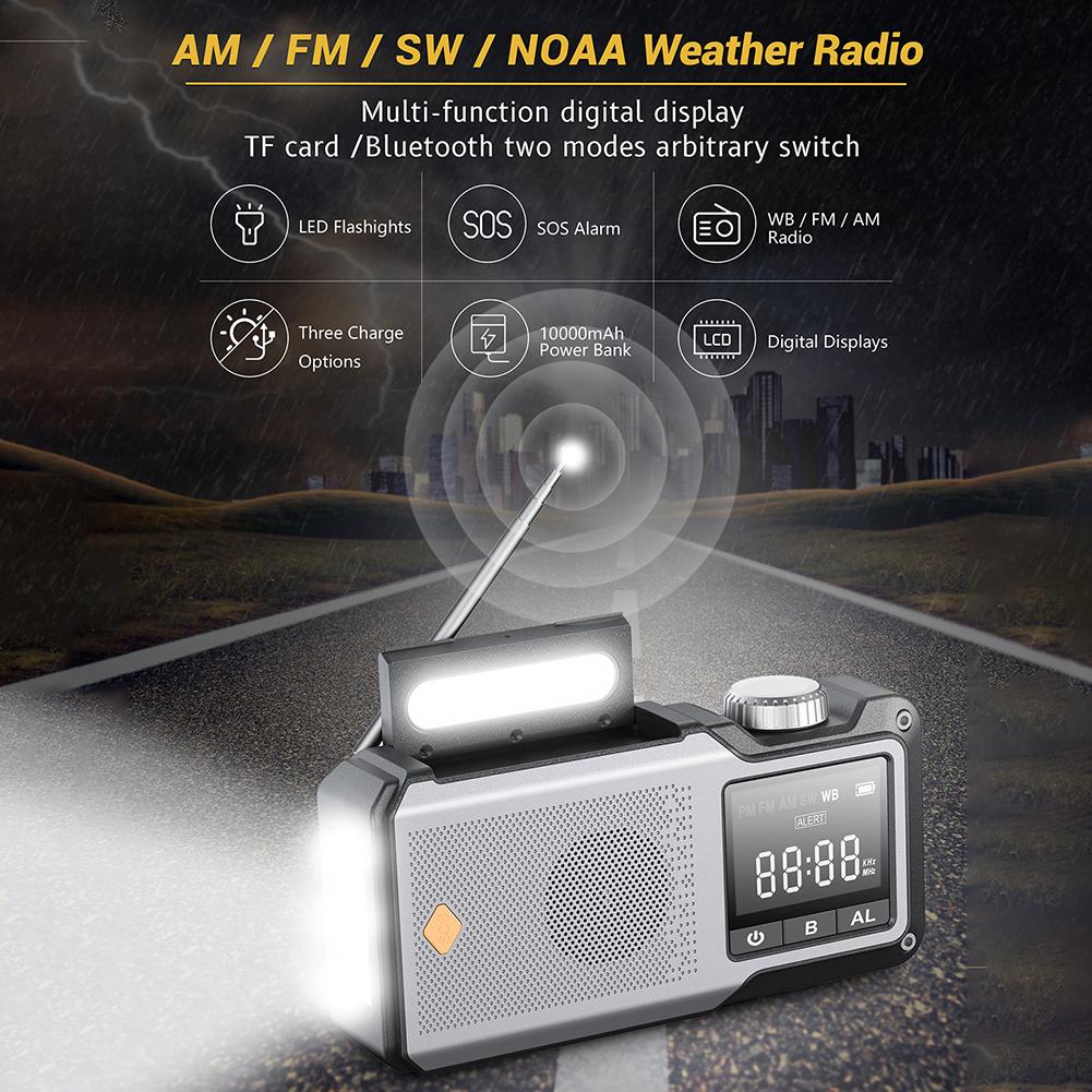 10000mAh Hand Crank Emergency Radio AM/FM/WB Multifunctional Weather Radio with Power Bank SOS Alarm Flashlight Reading Lamp