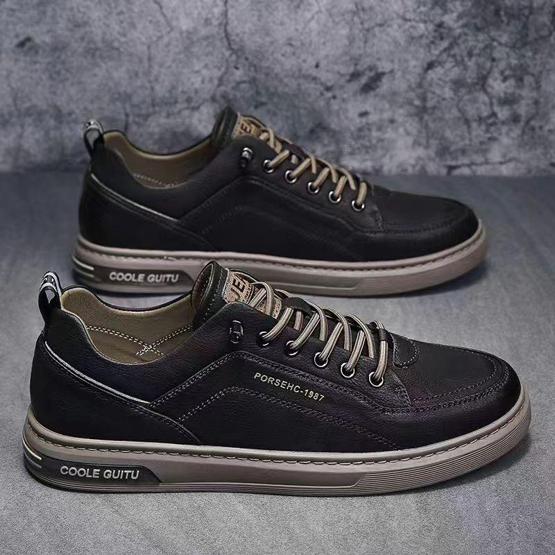 

2025 Новые мужские повседневные кожаные туфли Спортивные туфли на толстой подошве 41 чёрный