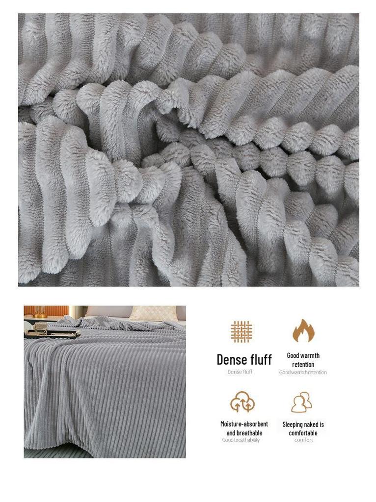 Striped Coral Fleece Flannel Blanket - Air Conditioning Nap Blanket, Solid Color, Ideal Office Gift