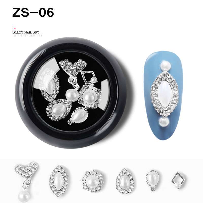 6Pcs/Box Nail Art Irregular Alloy Jewelry DIY Nail Decoration Charms Rhinestone Bow 24 Type Diamond Mixed Design Nails Accessory