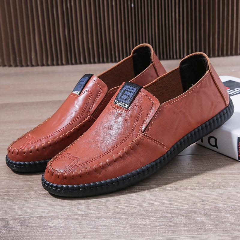 

2025 new spring and autumn flat heel men s shoes fashion casual leather shoes Korean version trend Doudou shoes men s one-pedal lazy shoes 44