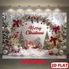 2D Flat Christmas Background Cloth, Red & Silver Ornament Garland & Tree Scene Backdrop