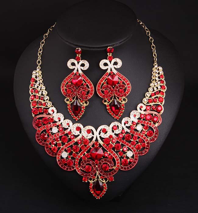 Elegant Full Diamond Clavicle Necklace & Earring Set for Evening Dress & Bridal Wear