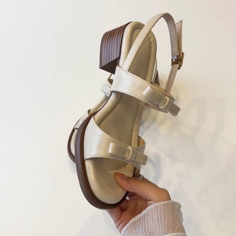 Sheepskin Version, Genuine Leather with Sandals, Women's Medium Heel, Not Tired Feet, with Bow Sandals.