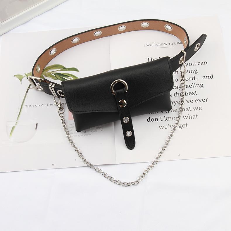 Trendy Punk Women's Leather Waist Bag with Chain - Versatile Phone and Accessory Holder