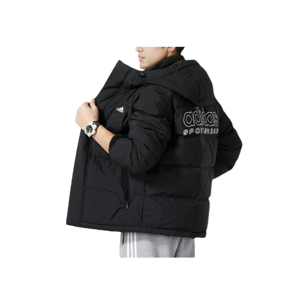 Adidas Logo Casual Windproof Warm Loose Hooded Jacket Men Jackets Black IW0779