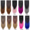 Ensemble de 6 Pièces Postiche Clip In Extensions de Cheveux 24 pouces Long Cheveux Raides Tête Complète Couleur Dégradée Ombrée Aspect Naturel Usage Quotidien