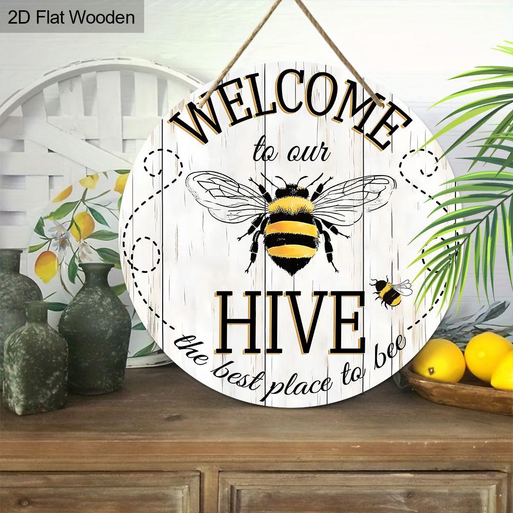 Garden Decoration, Wooden Hanging Decorative Signs, "WELCOME" Logo, Bee Pattern, 2D Graphic Products, Housewarming Gifts for Friends