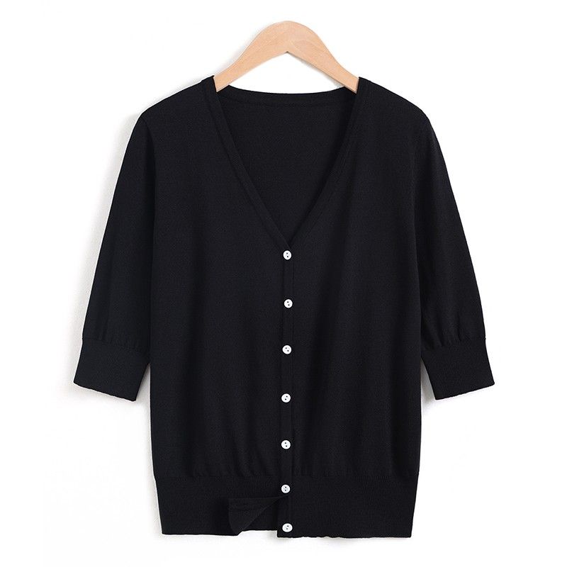 

Classy Shoulder Green V-neck Half Sleeve Knitting Cardigan