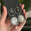Bohemia Retro Sliver Color Human Face Sun Stars Tassels Pendant Dangle Earrings for Women Stainless Steel Jewelry Accessory Gift