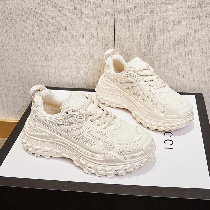 

Fashion 5CM Air Mesh Genuine Leather Chunky Sneaker Hollow Women Sandals Vulcanize Loafer Platform Wedge Flats Comfy Summer Shoes 40 бежевый