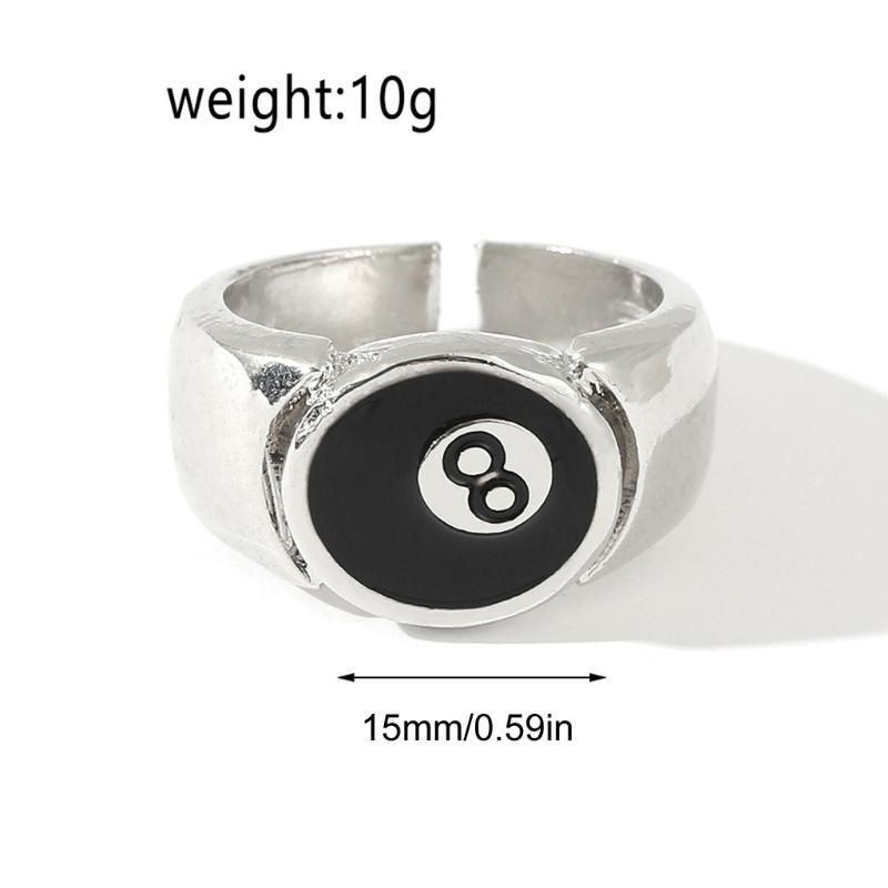 Punk Gothic Number 8 Billiards Ball Ring for Women Vintage Silver Plated Retro Charm Billiards Rings Finger Jewelry