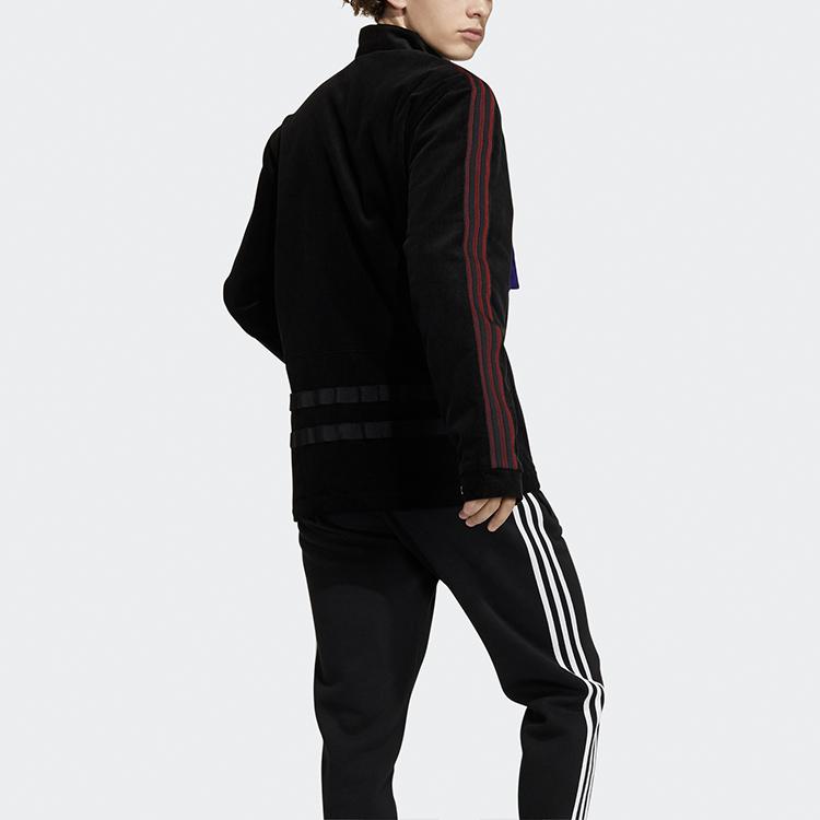 Adidas Oryginalna kurtka trenerska Trefoil CNY z nadrukiem, stójka, casualowa, bawełniana odzież sportowa męska, odzież wierzchnia, czarna GN5444