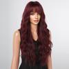 GEMMA Synthetic Dark Wine Red Long Wavy Hair Wig with Bangs Burgundy Cosplay Party Wigs for Women Natural Heat Resistant Fibre