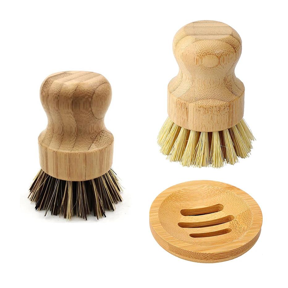 1PC Bamboo Dish Scrub Brush Soap Dish Kitchen Wooden Dish Scrubber Cleaning Brush for Washing Dish Cast Iron Pan Pot
