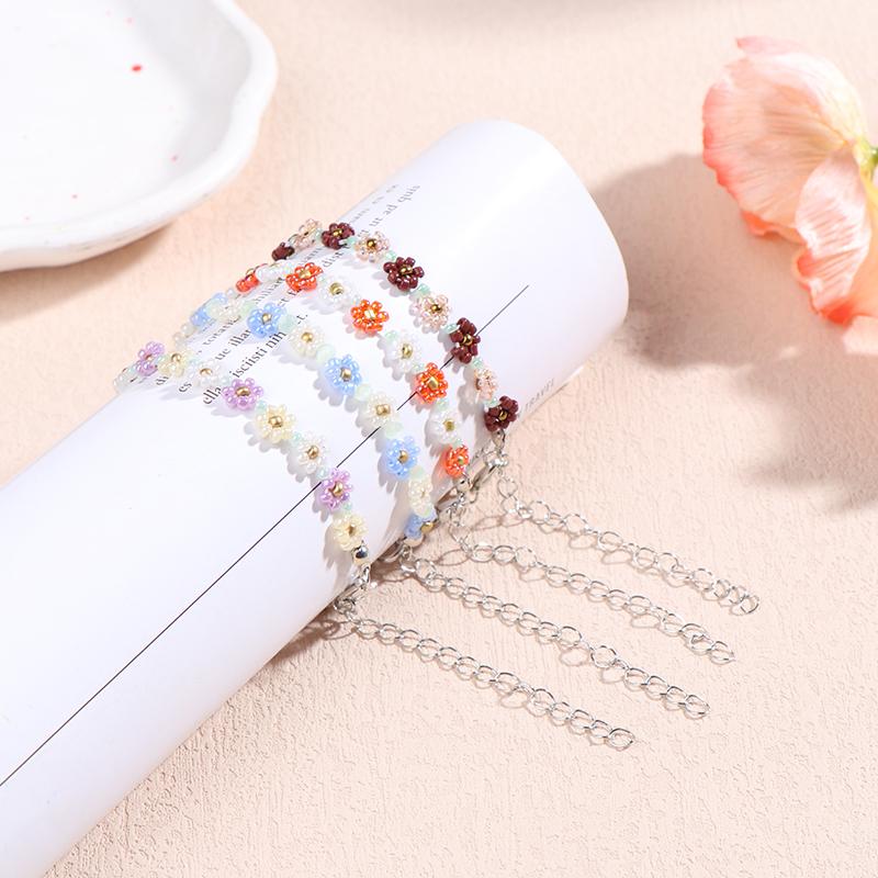 Fashion Women'S Crystal Flower Bead Bracelet Adjustable Charm Bracelet Friendship Jewelry Accessories
