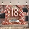 2D flach, Hintergrund für eine 18. Geburtstagsparty, geeignet für Mädchen - roségoldene und pinke funkelnde Ballons, Diamant-Banner-Dekoration