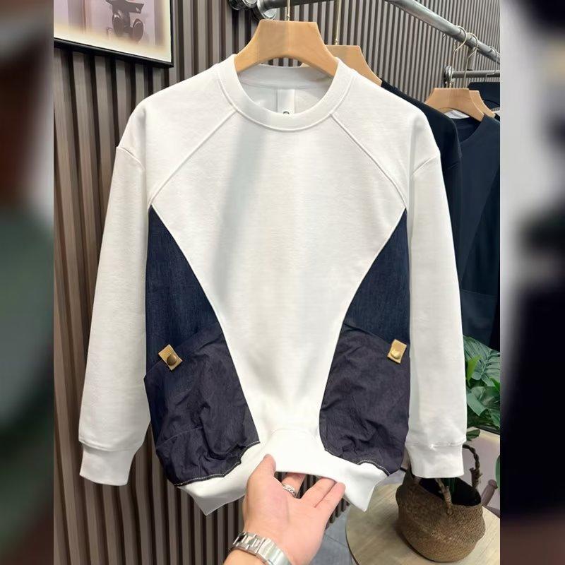 

Бренд Осень Зима Сумка-интерпозер Мужская толстовка с длинным рукавом и круглым вырезом Базовая рубашка Корейский стиль Универсальный Красивый топ L белый