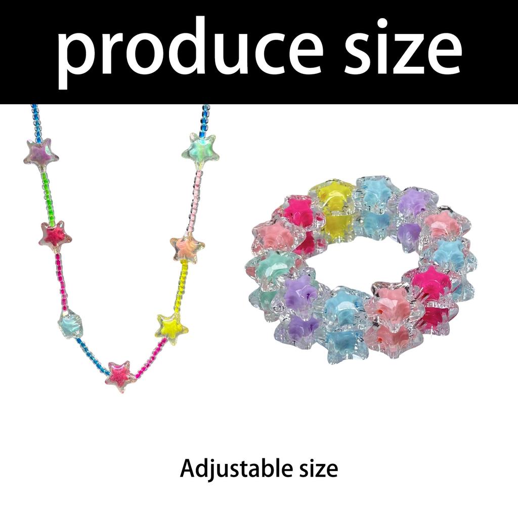 Trendy Dopamine Star Necklace/Bracelet with Rainbow Beads Feature for Women Fashionable Layered Chain Jewelry Gift