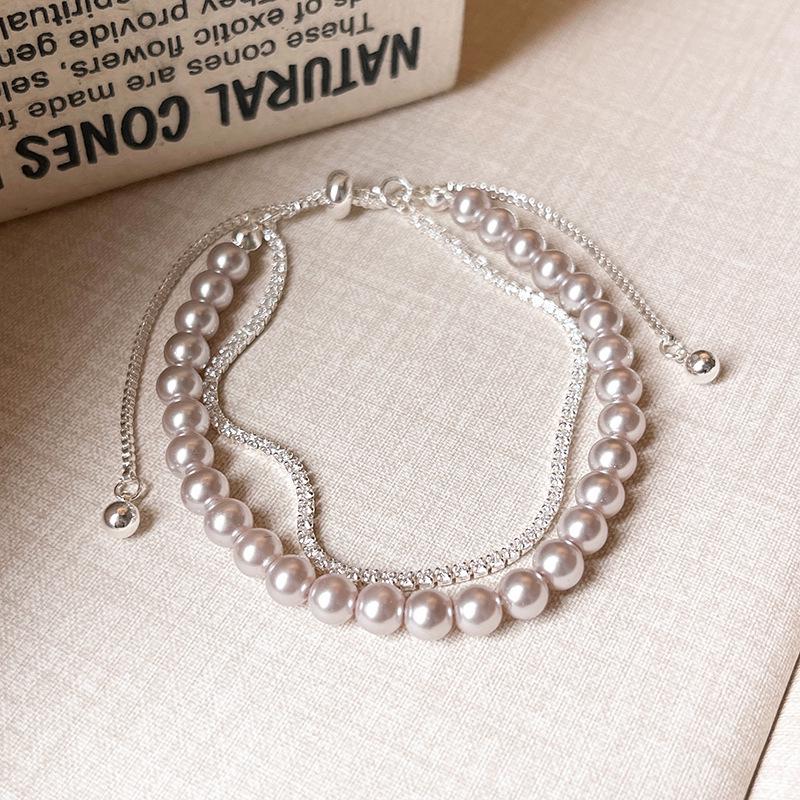 Brățară cu șnur cu perle și zirconiu roz cu strat dublu – Bijuterii de modă elegante și versatile