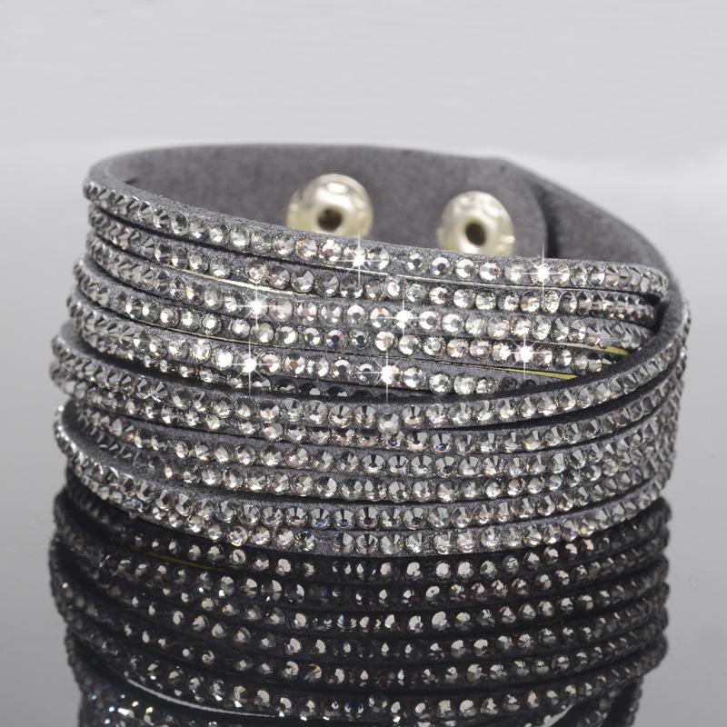 Meier Handmade Full Diamond Leather Cord Multi-layer Bracelet - Unique Color Diamond Bangle