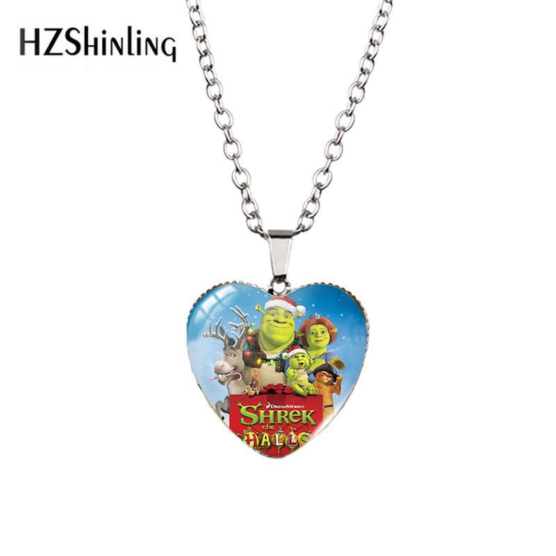 Charming Heart Shaped Shrek Time Gemstone Pendant Necklace For Unique Style With Colorful Variants