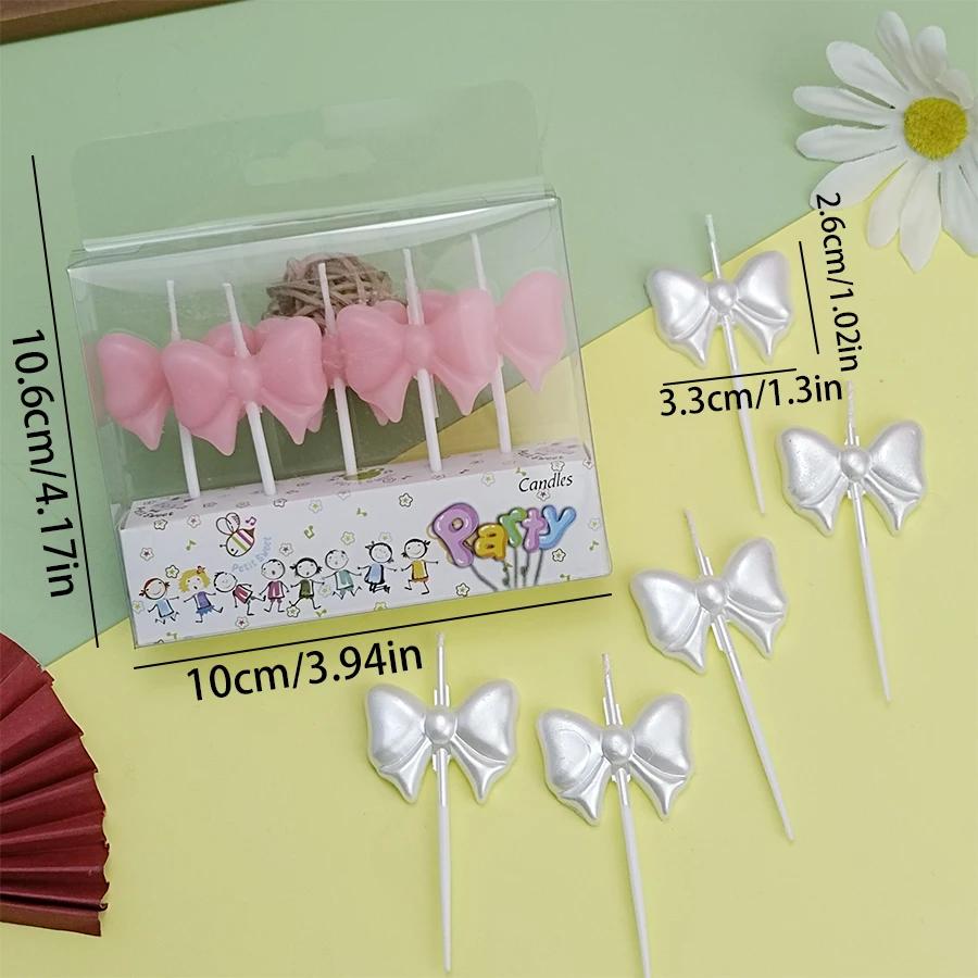 5 Stück Schleife Kuchen Kerze Rosa Weiß Niedlich Kreativ Romantisch Valentinstag Kerzen Party Kuchen Alles Gute zum Geburtstag Dekoration Dekor