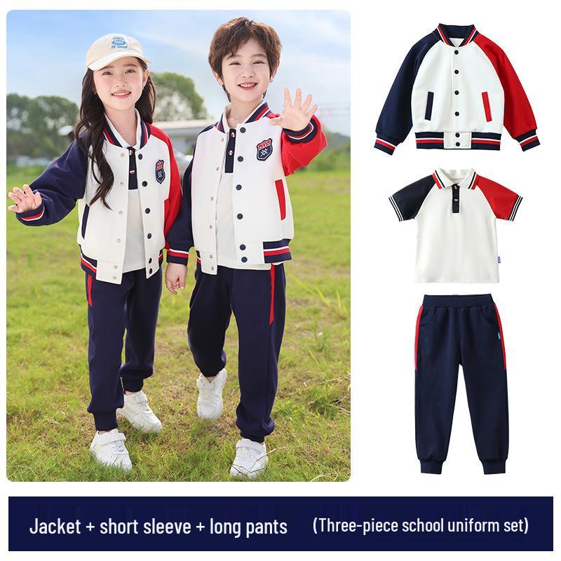 Children's Academy Style Color Block School Uniform, Long Sleeve Three-Piece Set for Spring, Autumn, and Winter