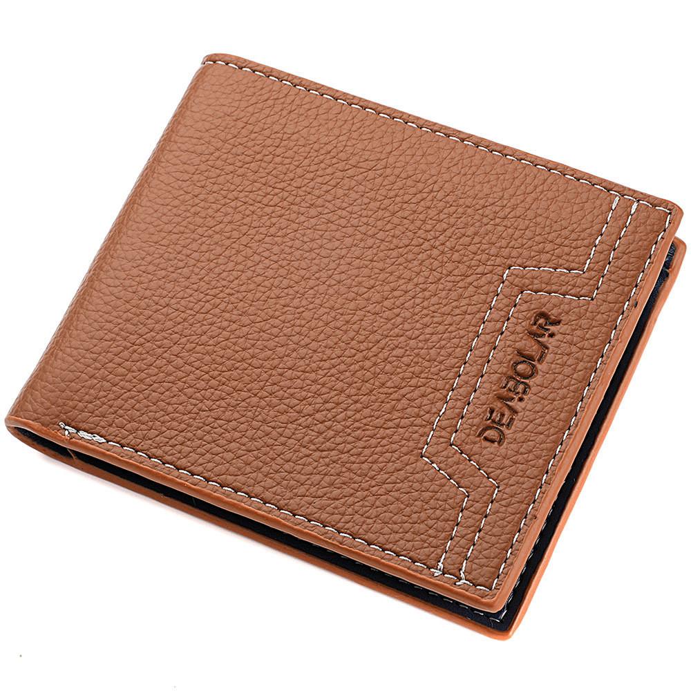 Мужской короткий кошелек корейская версия узор личи молодежный кожаный кошелек черный коричневый коричневый