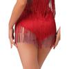 Women Salsa Latin Dance Performance Competition Costume Elastic Waistband Tiered Tassels Skirt