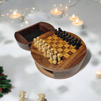 Ručně vyráběné dřevěné kulaté šachy, mini kapesní, 4 palce, cestovní, personalizované deskové hry, dárky na zakázku pro tatínky, muže a ženy, Vánoce, narozeniny pro děti