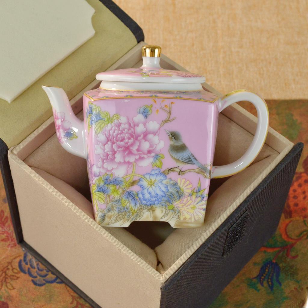 Enamel Color Ceramic Tea Cup Gongfu Tea Set Home Use Drinking Cup Style Peony Handmade Craft High Temperature Glaze