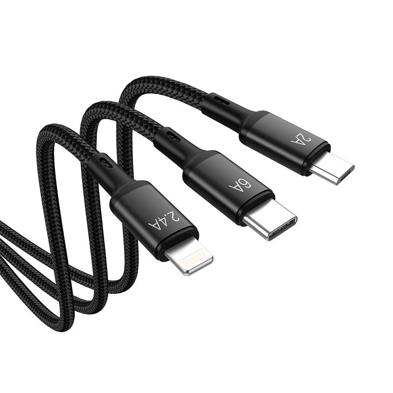 PISEN 6A Nylonový opletený 3v1 PD Superrychlý nabíjecí kabel