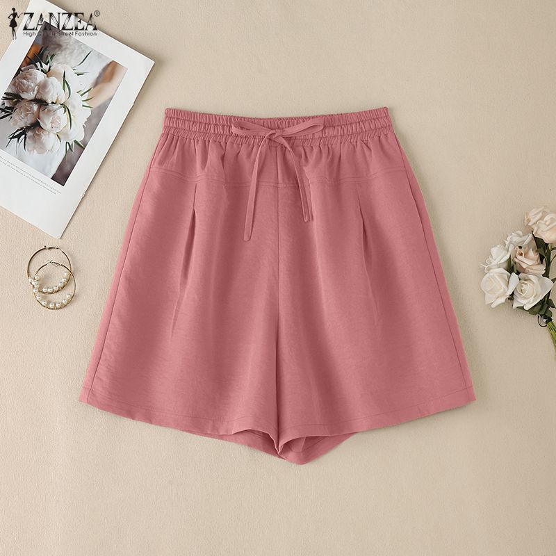 ZANZEA Women Casual Elastic Waist Solid Color Loose Summer Shorts