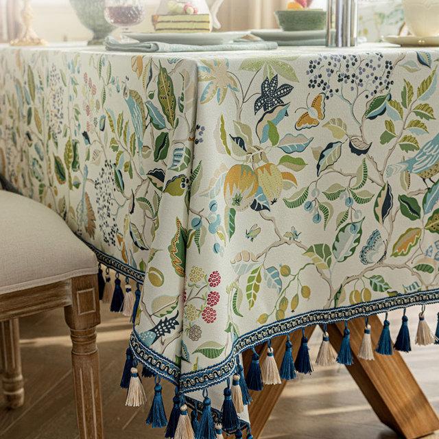 

Скатерть в американском стиле для обеденного круглого прямоугольного стола с кисточками и принтом растений, чехол для журнального столика, декор для вечеринок и мероприятий 140x240cm-Rectangle