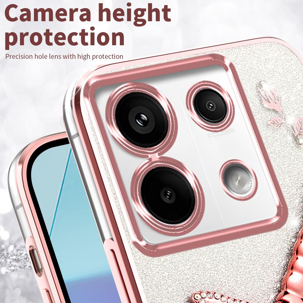 For Xiaomi Redmi Note 13 Pro 5G Case Dragonfly Kickstand TPU Flowers Glitter Phone Cover