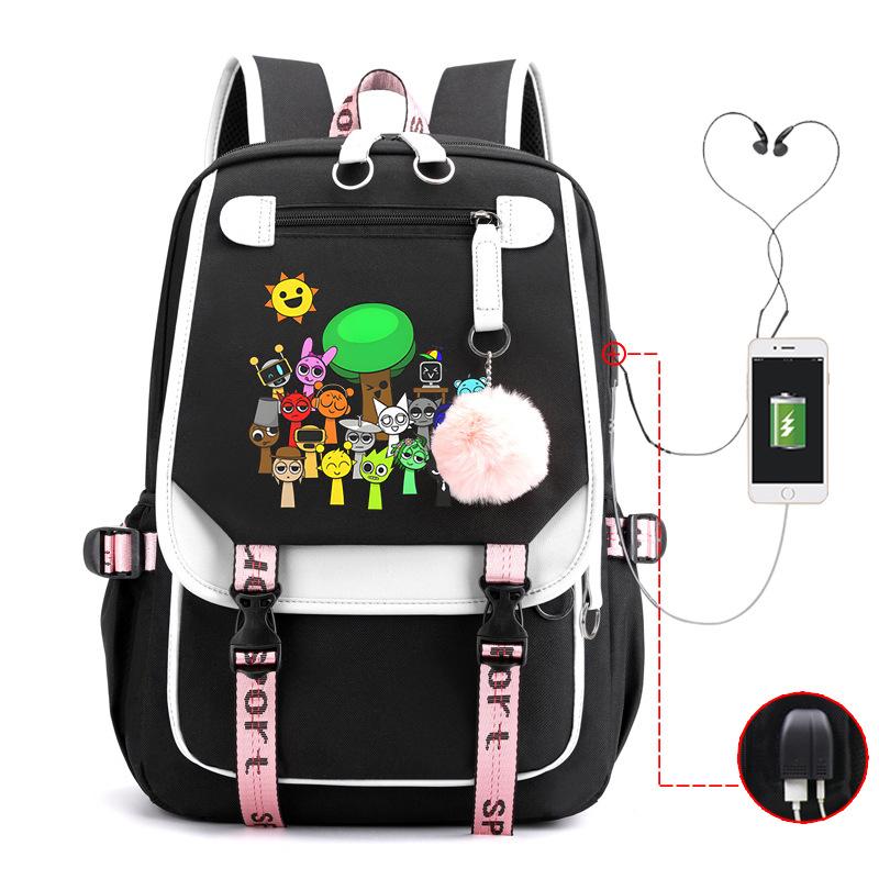 Personality Trend Cartoon Printing Double Shoulder College Style Student Leisure Schoolbag Multi-function Large Capacity