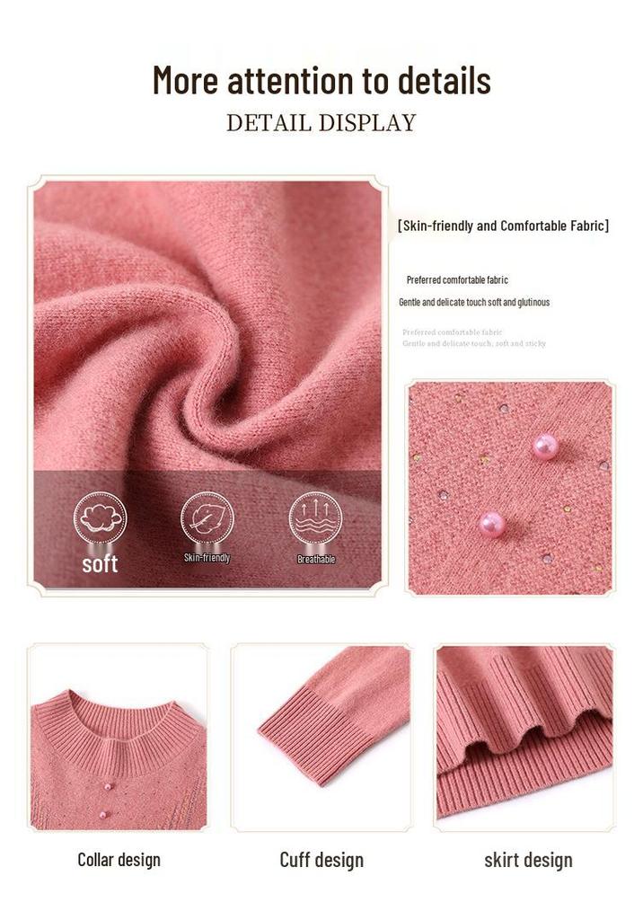 Mom's Pure Cashmere Half-High Collar Sweater - Stylish Autumn & Winter Knit, Loose Fit, Women's Base Layer