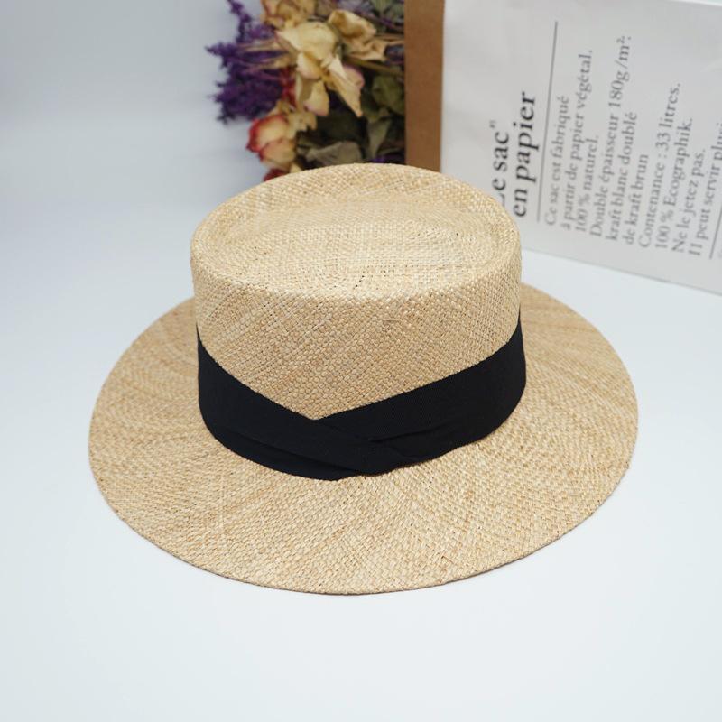French Retro Natural Treasure Grass Flat Top Top Top Hat Women'S Summer Korea Dongdaemun Foreign Trade Export Panama Sunshade Straw Hat