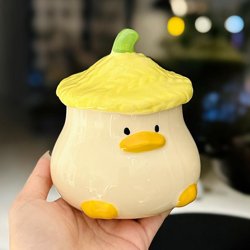 Cartoon Cute Duck Shaped Mug with Lid Cute Ceramic Water Cup Creative Office Coffee Cup Souvenir