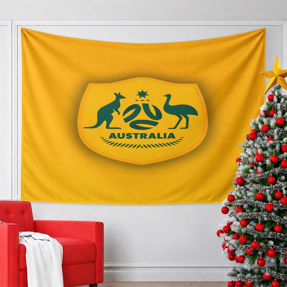 Australia Emblem with Kangaroo & Emu Pattern Wall Hanging Tapestry Decorative Tapestry Home Decor for Bedroom and Living Room