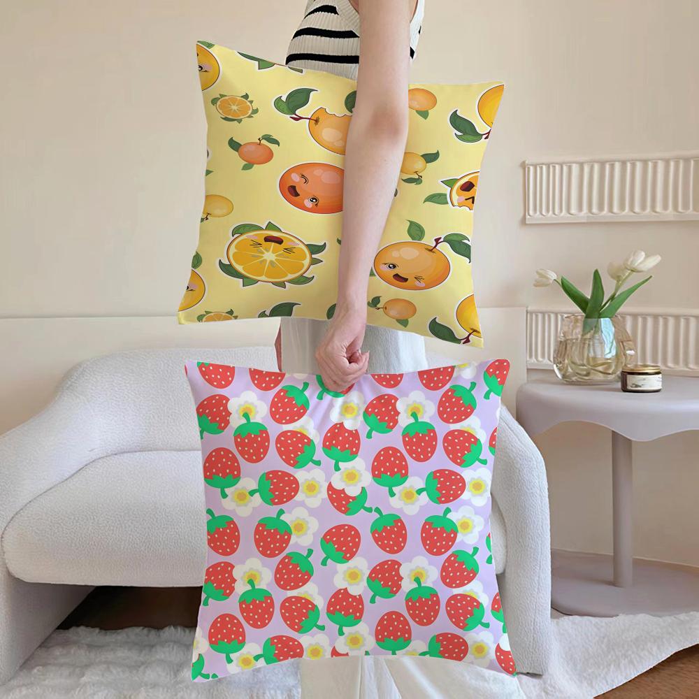 Fashionable Fruit Print Pattern Art Cushion Cover Pillowcase Short Plush Invisible Zipper Room Sofa Cushion Cover