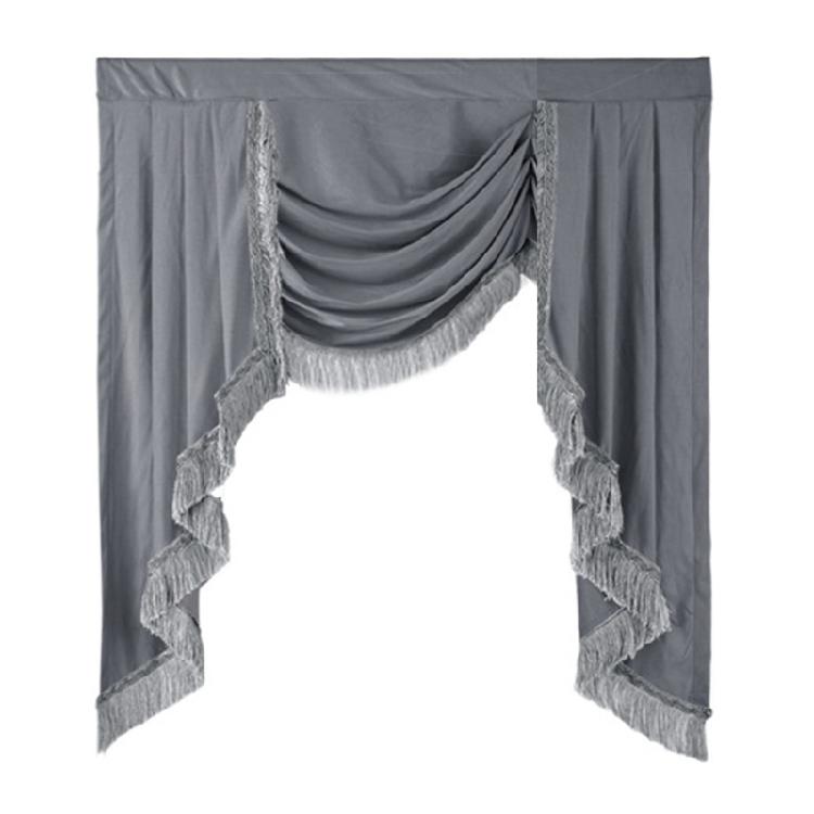 Soundproof Blackouts Valance With Decorative Tasseled Border Rippled Texture Flame Retardant Drapes