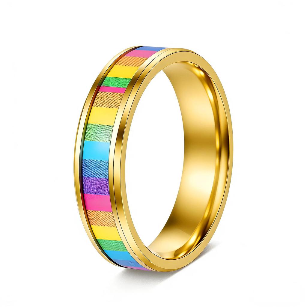 European and American Multi-color Rainbow Drip Oil Titanium Steel Couple Ring